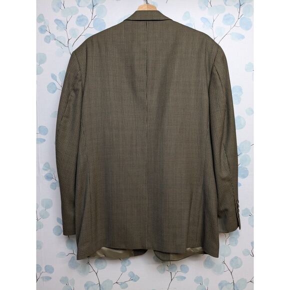 VTG Oscar De La Renta Men's Tan Houndstooth Sport Coat Sz 44L Beige Navy Office - Picture 8 of 12